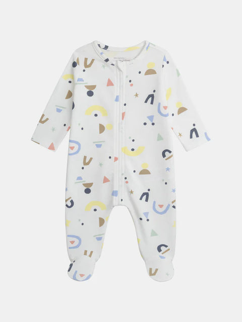 White Newborn Printed Cotton Sleepsuit
