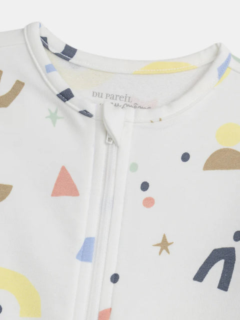White Newborn Printed Cotton Sleepsuit