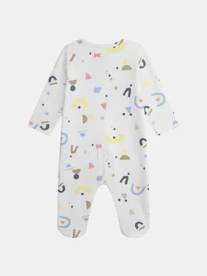 White Newborn Printed Cotton Sleepsuit