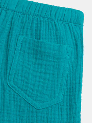 Turquoise Cotton Gauze Shorts