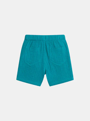 Turquoise Cotton Gauze Shorts