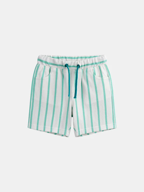 Green Stripe French Cotton Terry Shorts
