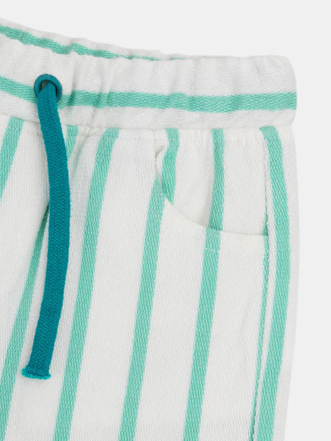 Green Stripe French Cotton Terry Shorts