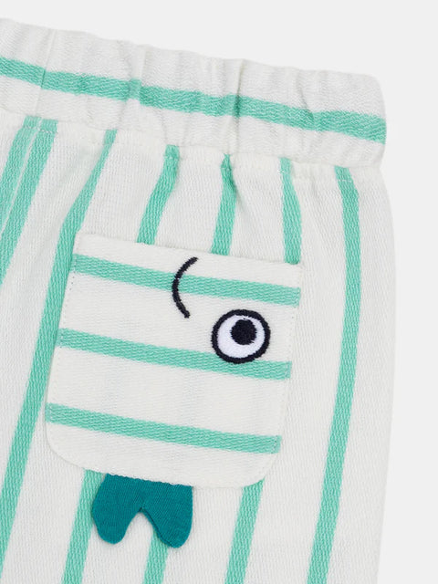 Green Stripe French Cotton Terry Shorts