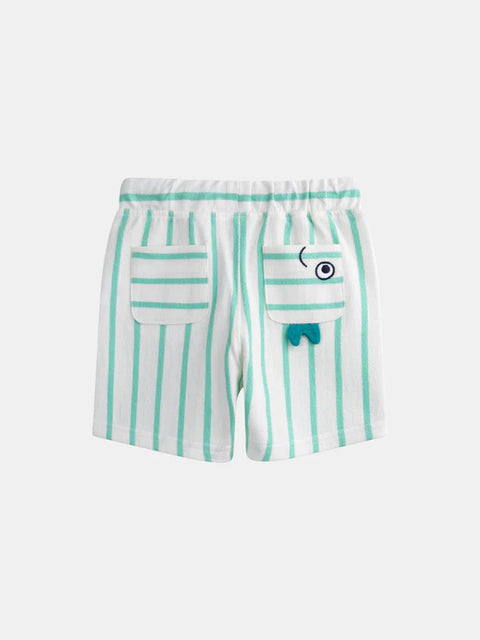 Green Stripe French Cotton Terry Shorts