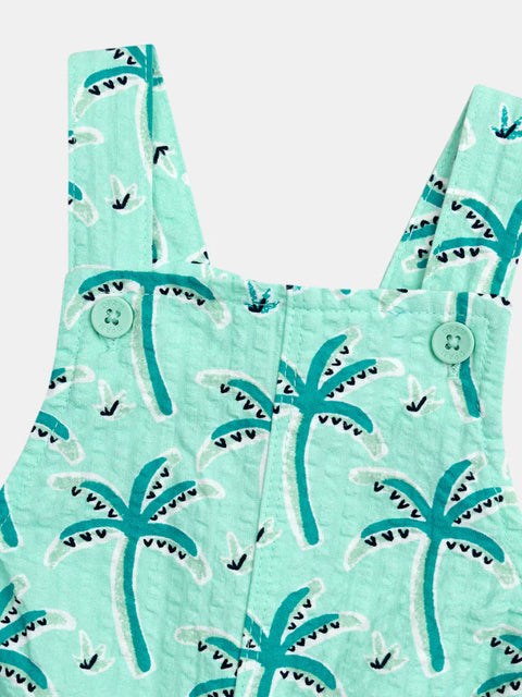 Green Palm Print Seersucker Dungarees