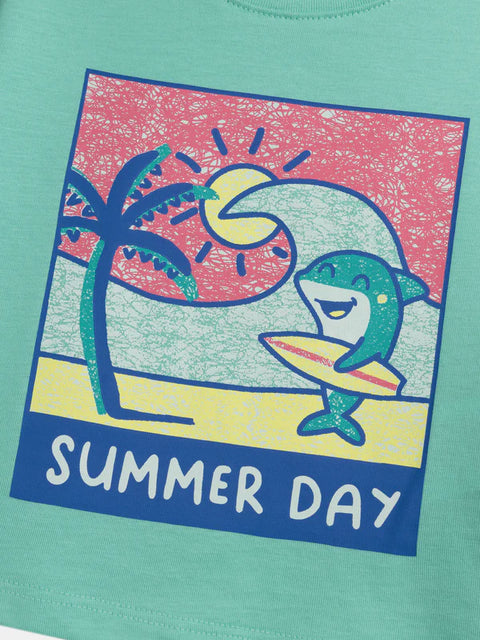 Green Box Print Cotton T-shirt