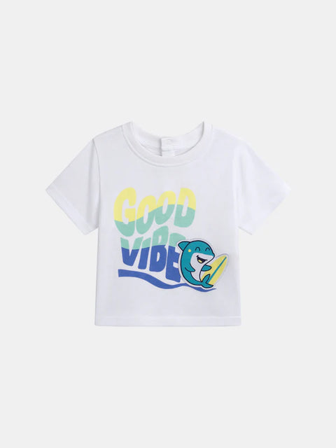 White "Good Vibes" Print Cotton T-shirt
