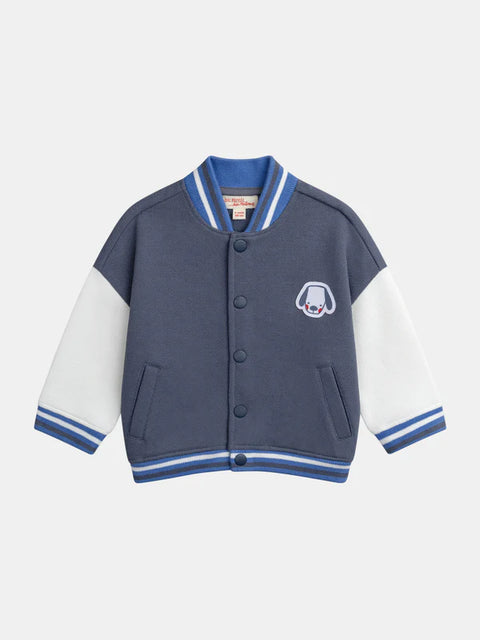 Blue Baseball Style Cotton Pique Sweatshirt