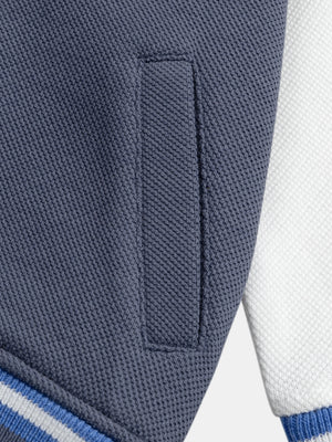 Blue Baseball Style Cotton Pique Sweatshirt