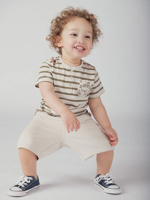 Beige Cotton Pique Shorts