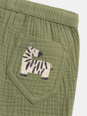 Green Double Gauze Cotton Shorts
