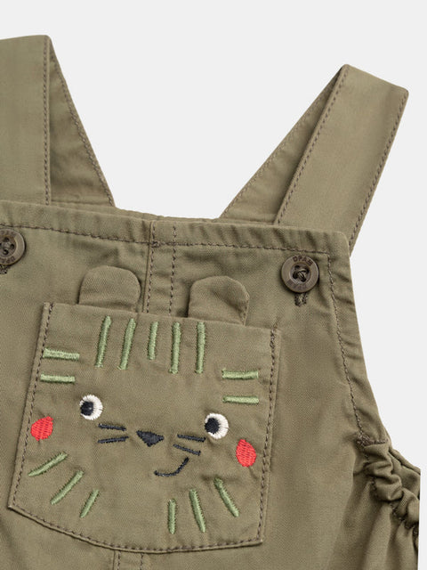 Short Green Cotton Twill Dungarees