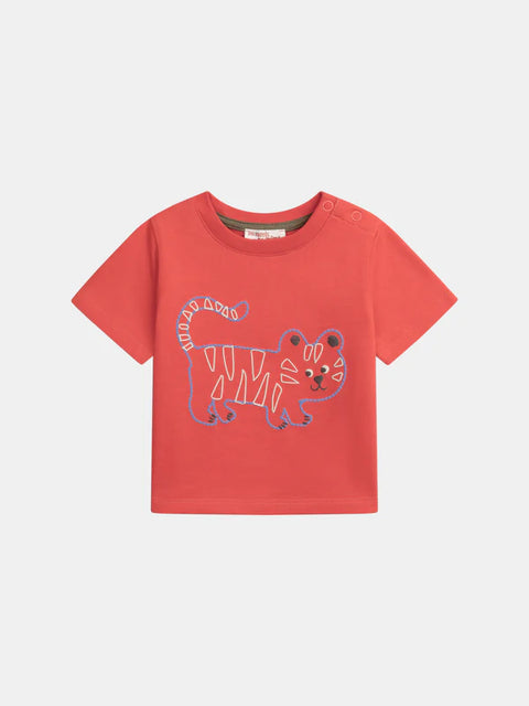 Red Tiger Print Cotton T-shirt