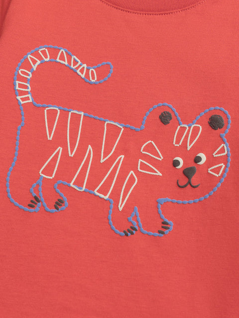 Red Tiger Print Cotton T-shirt