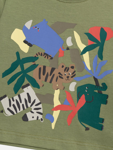 Green Jungle Print Cotton T-shirt