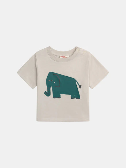 Beige Elephant Print Cotton T-shirt