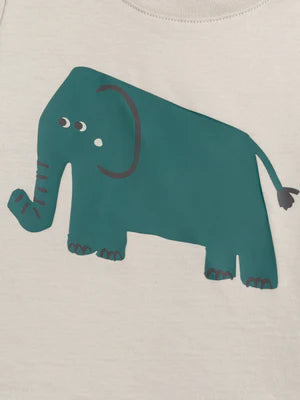 Beige Elephant Print Cotton T-shirt