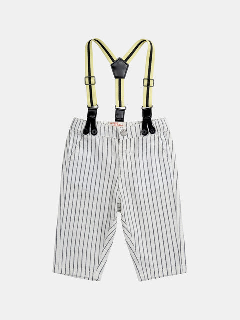 White Striped Line & Cotton Mix Trousers With Braces