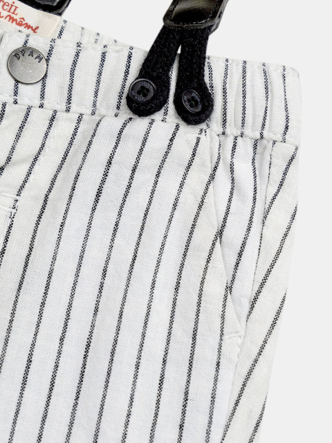 White Striped Line & Cotton Mix Trousers With Braces