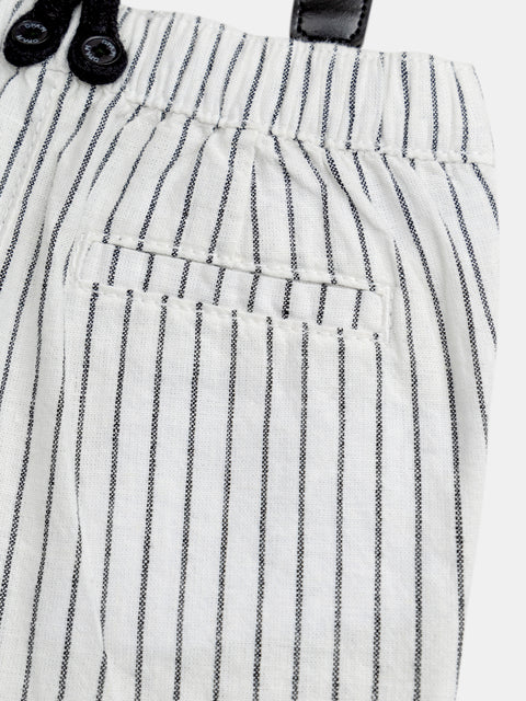 White Striped Line & Cotton Mix Trousers With Braces