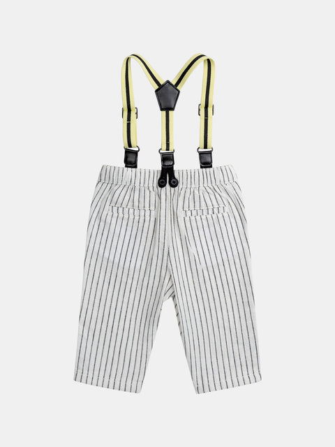 White Striped Line & Cotton Mix Trousers With Braces