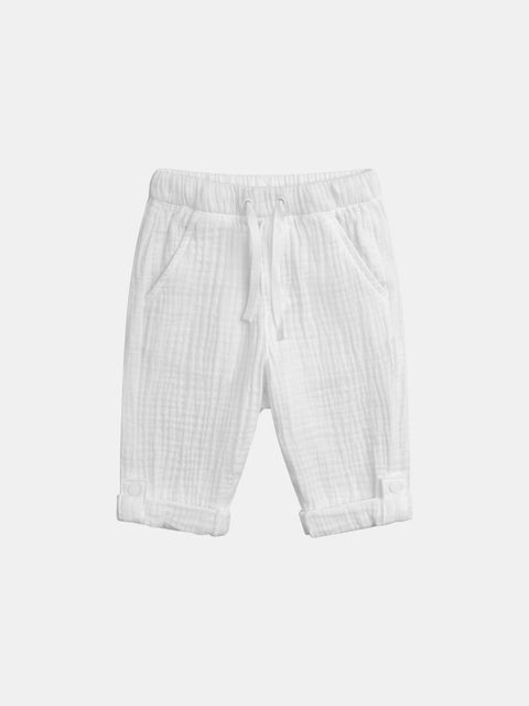 White Cotton Gauze Trousers With Adjustable Cuffs