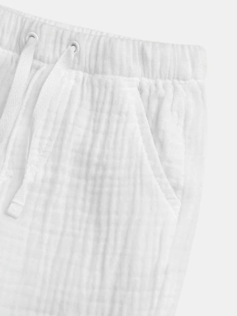 White Cotton Gauze Trousers With Adjustable Cuffs