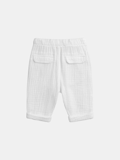 White Cotton Gauze Trousers With Adjustable Cuffs