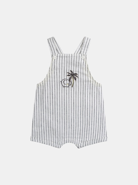 White Striped Linen & Cotton Mix Short Dungarees