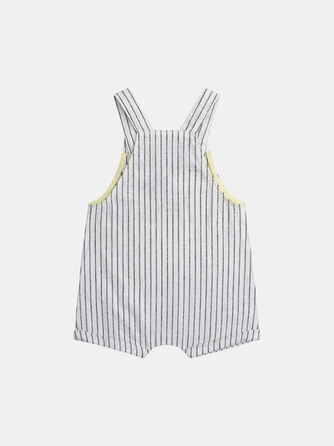 White Striped Linen & Cotton Mix Short Dungarees