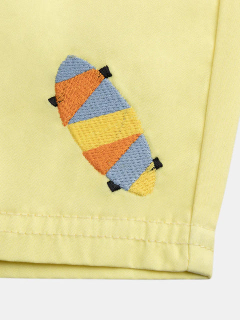 Yellow Cotton Twill Shorts