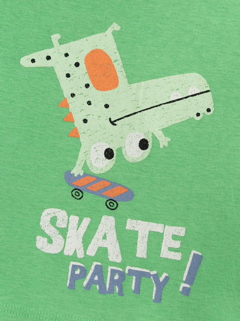 Green Crocodile Print Cotton T-shirt