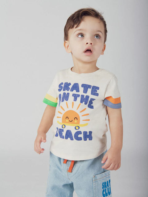 "Skate On The Beach" Print Cotton T-shirt