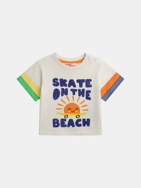 "Skate On The Beach" Print Cotton T-shirt