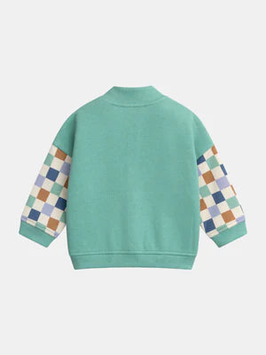 Green Cotton Rich Pique Zipped Sweatshirt