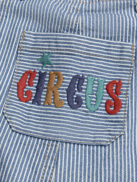 Lined Blue Stripe Cotton Dungarees