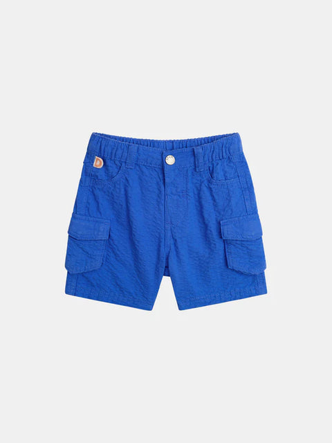Blue Seersucker Cotton Bermuda Shorts
