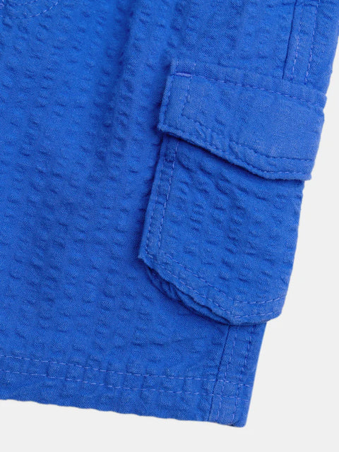 Blue Seersucker Cotton Bermuda Shorts