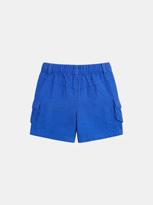 Blue Seersucker Cotton Bermuda Shorts