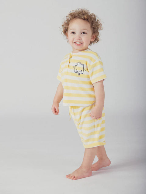 Yellow Stripe Cotton Terry T-shirt & Matching Shorts