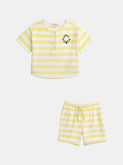Yellow Stripe Cotton Terry T-shirt & Matching Shorts
