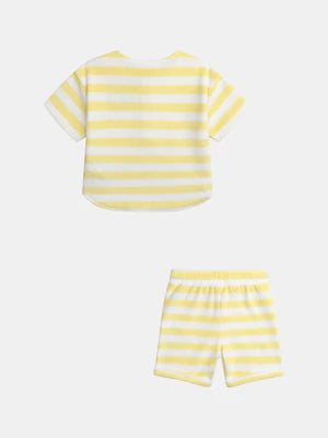 Yellow Stripe Cotton Terry T-shirt & Matching Shorts