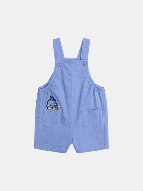 Blue Seersucker Cotton Short Dungarees