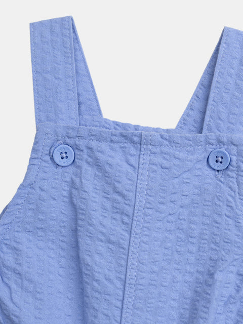 Blue Seersucker Cotton Short Dungarees