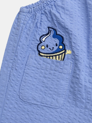 Blue Seersucker Cotton Short Dungarees