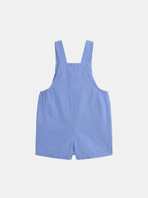 Blue Seersucker Cotton Short Dungarees