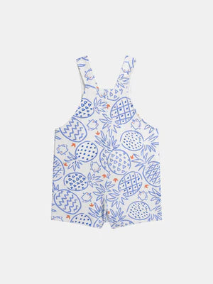 Blue Pineapple Print Short Cotton Dungarees