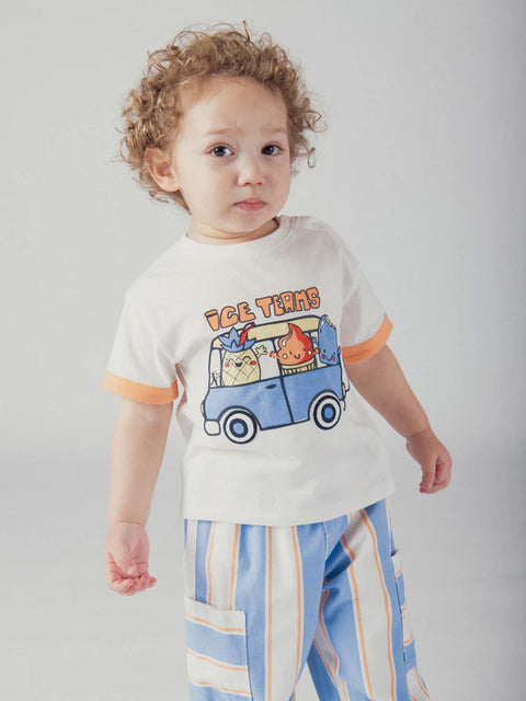 Short Sleeve Bus Print Cotton T-shirt