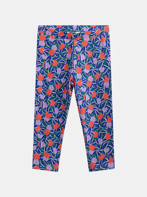 Cropped Blue Floral Print Cotton Leggings
